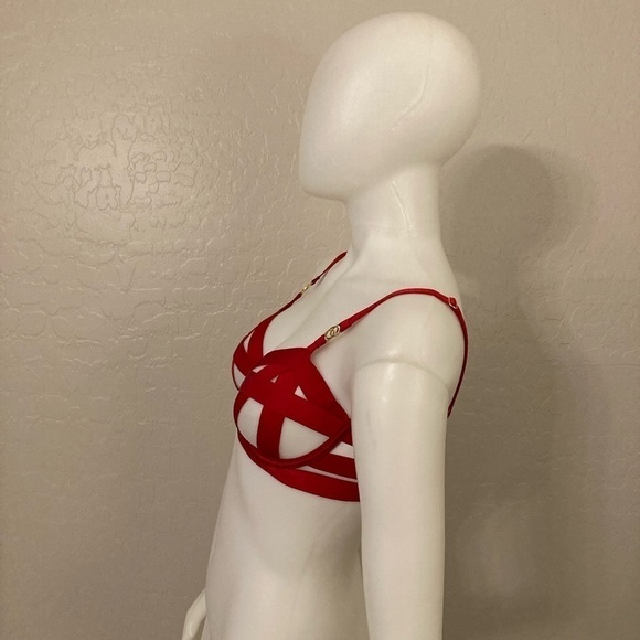 Victoria’s Secrets Lipstick Red Strapy Open Cup Demi Bra 32D - Picture 4 of 11